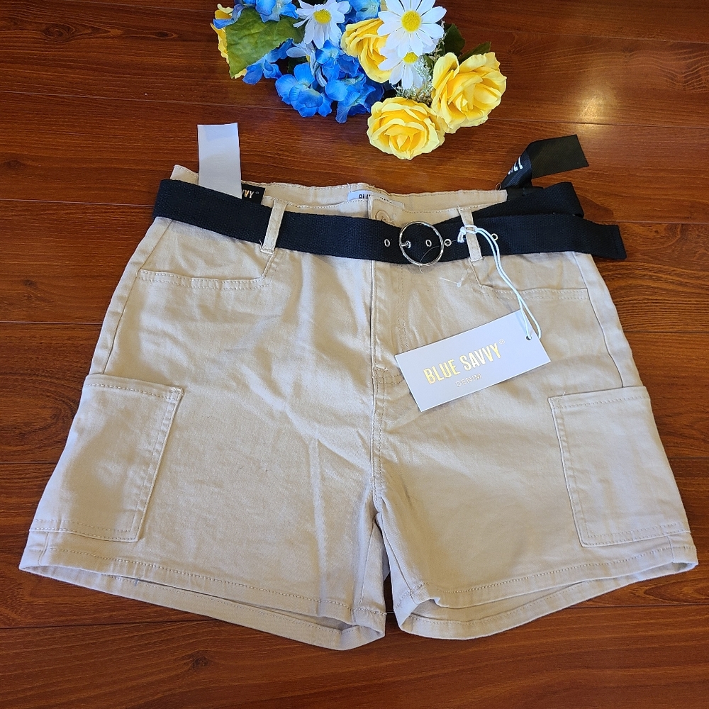 Blue Savy Denim Kahki High Rise Shorts Size Jr 11 or 33 inches